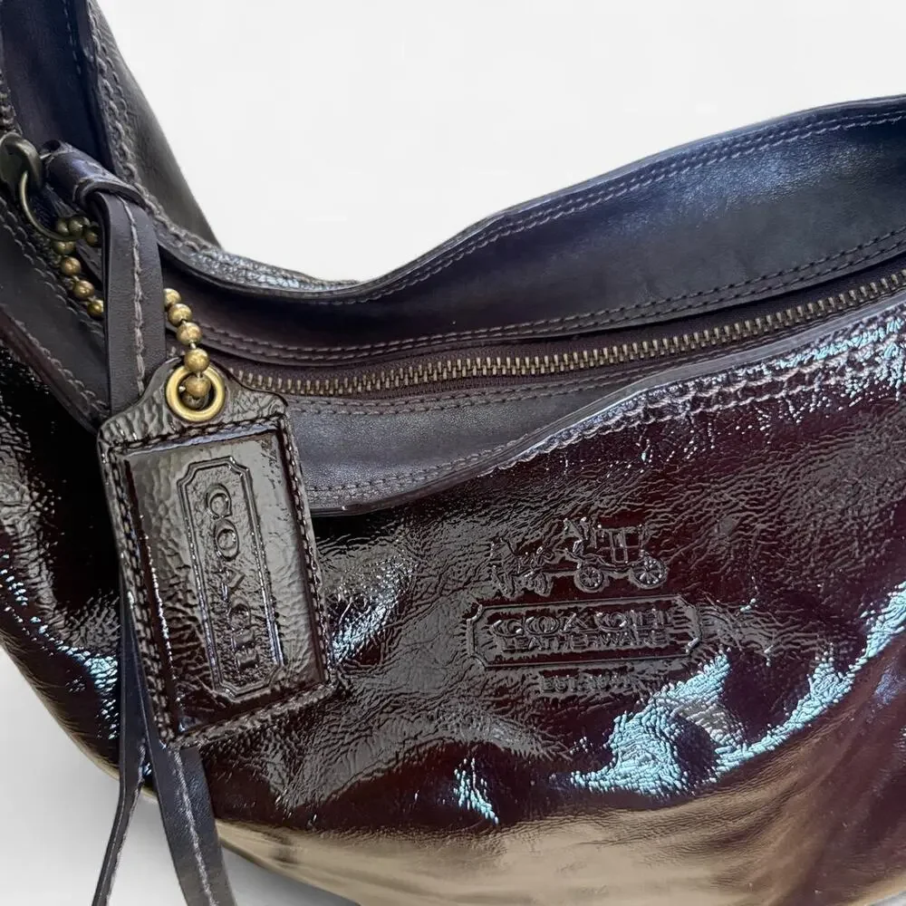 Vintage Y2k Coach Chocolate Brown Patent Hobo Shoulder Bag